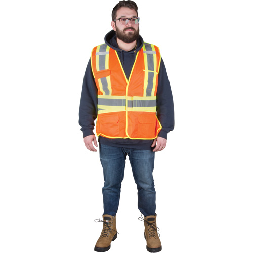 Flame-Resistant Surveyor Vest, High Visibility Orange, Medium, Polyester Industrial Sales