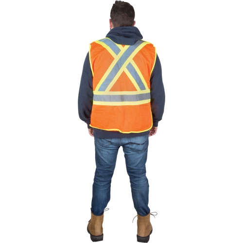 Flame-Resistant Surveyor Vest, High Visibility Orange, Medium, Polyester Industrial Sales