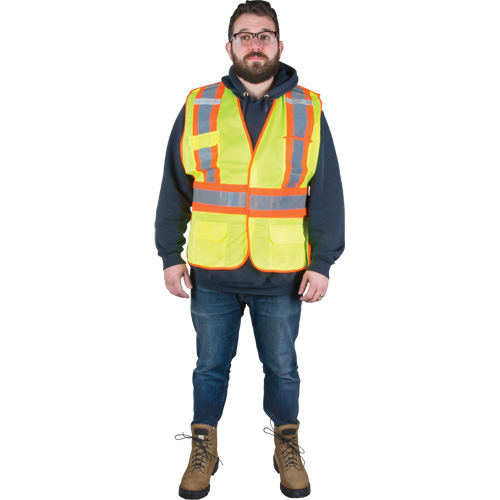 Flame-Resistant Surveyor Vest, High Visibility Lime-Yellow, Medium, Polyester Industrial Sales