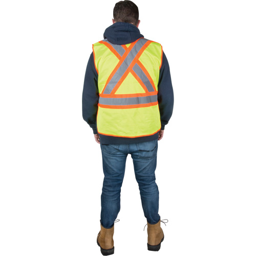Flame-Resistant Surveyor Vest, High Visibility Lime-Yellow, Medium, Polyester Industrial Sales