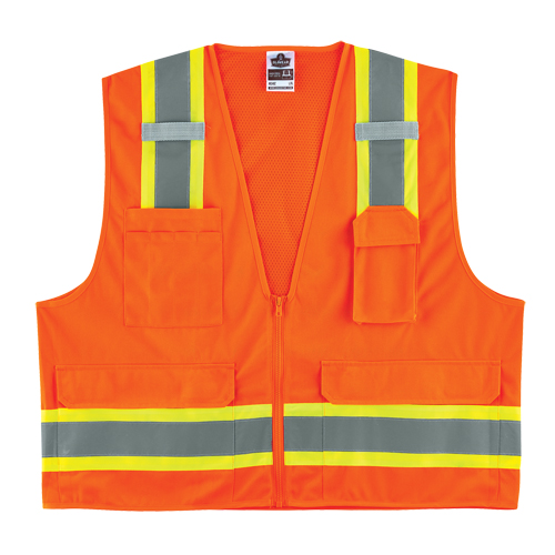 GloWear&reg; 8248Z Two-Tone Surveyors Vest, High Visibility Orange, Medium/Small, Polyester Industrial Sales