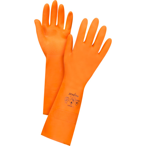 Orange Chemical-Resistant Gloves, Size 8, 13" L, Latex, Flock-Lined Inner Lining, 28-mil Industrial Sales