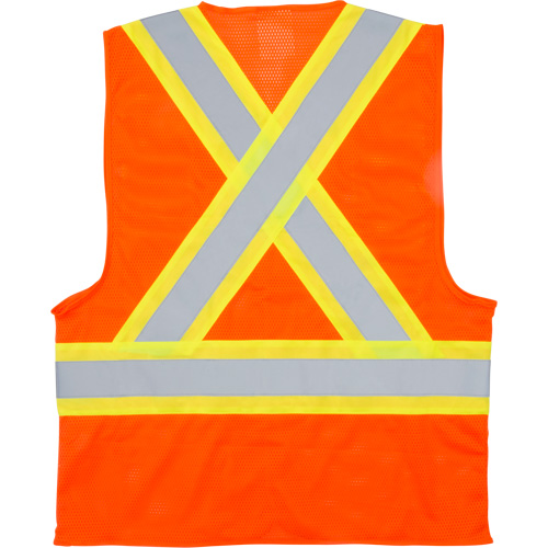 Traffic Safety Vest, High Visibility Orange, Medium, Polyester Industrial Sales