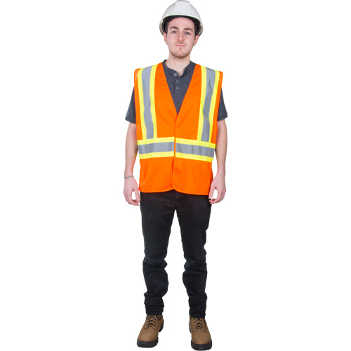 Traffic Safety Vest, High Visibility Orange, Medium, Polyester Industrial Sales