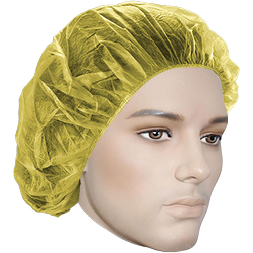 Bouffant Caps, Polypropylene, 24", Yellow Industrial Sales