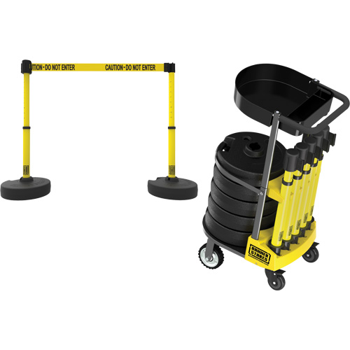 PLUS Barrier Post Cart Kit with Tray, 75' L, Metal, Yellow Industrial Sales