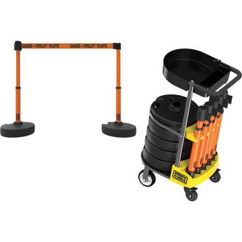 PLUS Barrier Post Cart Kit with Tray, 75' L, Metal, Orange Industrial Sales