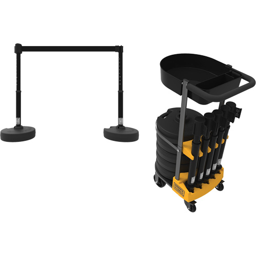 PLUS Barrier Post Cart Kit with Tray, 75' L, Metal, Black Industrial Sales
