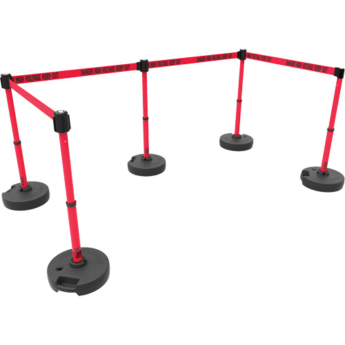 PLUS Barrier Post Set X5, Plastic, 42" H, Red Tape, 15' Tape Length Industrial Sales