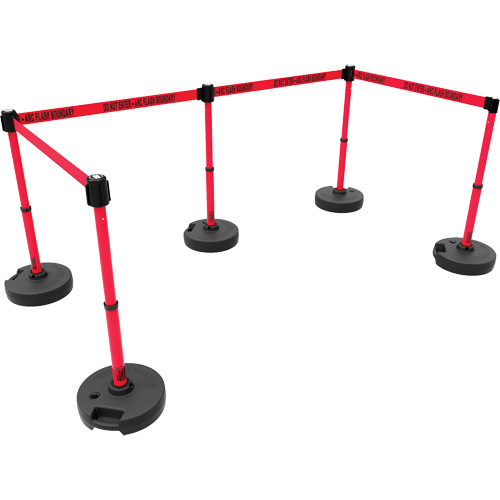 PLUS Barrier Post Set X5, Plastic, 42" H, Red Tape, 15' Tape Length Industrial Sales