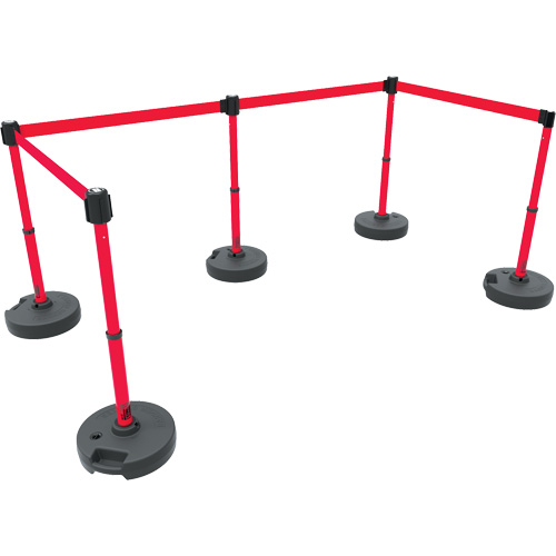 PLUS Barrier Post Set X5, Plastic, 42" H, Red Tape, 15' Tape Length Industrial Sales