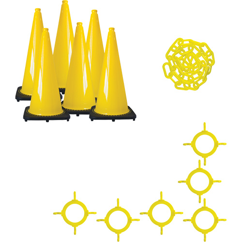 Traffic Cone & Chain Kit, 28", Yellow Industrial Sales