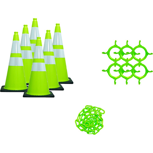 Traffic Cone & Chain Kit, 36", Green, 4" & 6" Reflective Collar(s) Industrial Sales