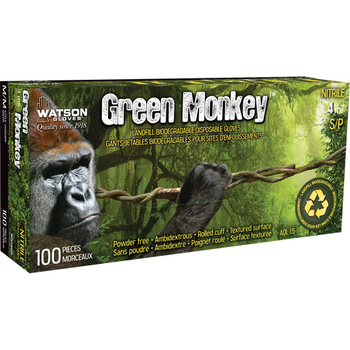 Gants 5559PF Green Monkey, Petit, Nitrile, 4 mils, Sans poudre, Vert Industrial Sales
