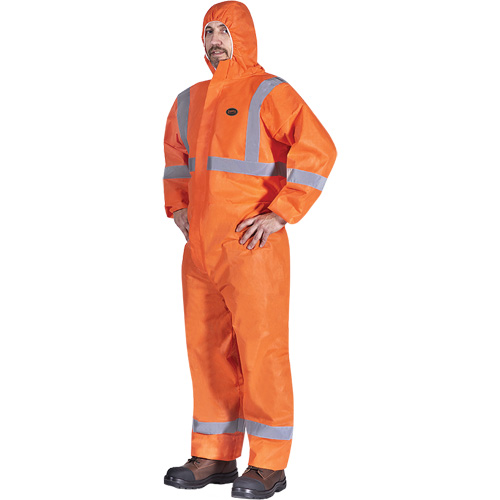 2077 Hooded Coveralls with Reflective Tape, Small, Orange, SMS Industrial Sales