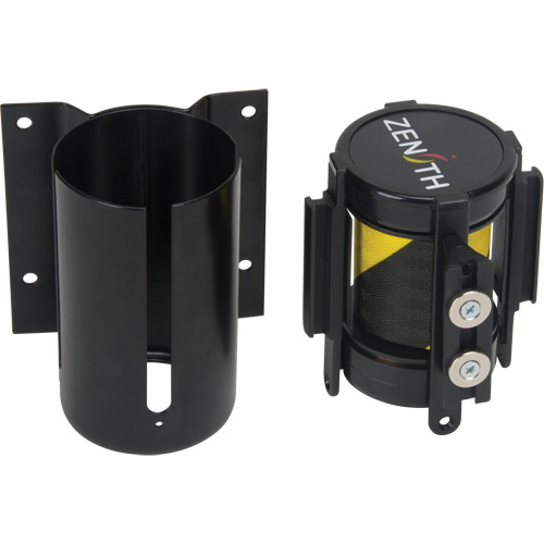 Barri&egrave;re &agrave; fixation murale avec ruban magn&eacute;tique, Acier, Fixation par vis, 7', Ruban Noir et jaune Industrial Sales