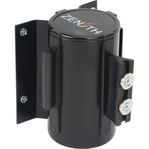 Barri&egrave;re &agrave; fixation murale avec ruban magn&eacute;tique, Acier, Fixation par vis, 7', Ruban Jaune Industrial Sales