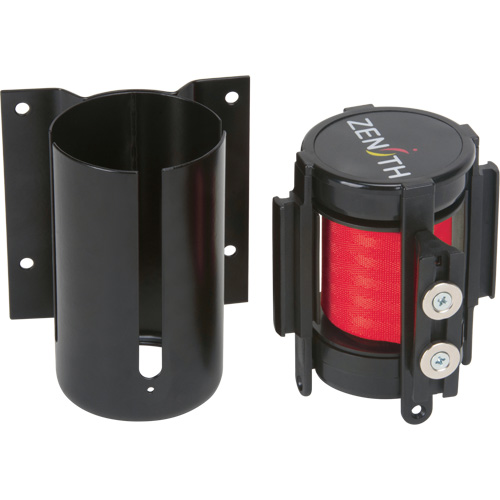 Barri&egrave;re &agrave; fixation murale avec ruban magn&eacute;tique, Acier, Fixation par vis, 7', Ruban Rouge Industrial Sales