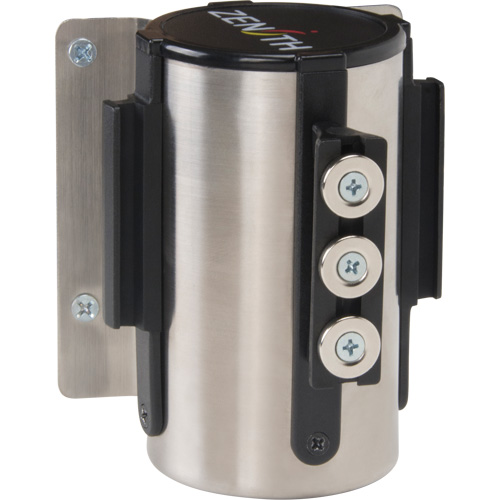 Barri&egrave;re &agrave; fixation murale avec ruban magn&eacute;tique, Acier, Fixation par vis, 12', Ruban Jaune Industrial Sales