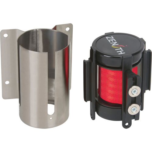 Barri&egrave;re &agrave; fixation murale avec ruban magn&eacute;tique, Acier, Fixation par vis, 7', Ruban Rouge Industrial Sales