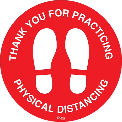 Enseigne pour plancher  Physical Distancing , Adh&eacute;sif, Anglais avec pictogramme Industrial Sales