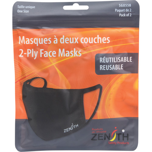 Masques r&eacute;utilisable &agrave; deux couches, Polyester, Noir Industrial Sales
