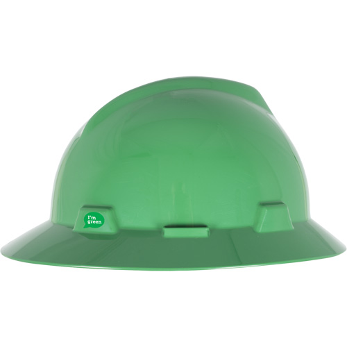 Casque de s&eacute;curit&eacute; &agrave; bord complet V-Gard GREEN avec fentes, R&eacute;pond aux normes CSA type 1, Suspension Rochet Industrial Sales