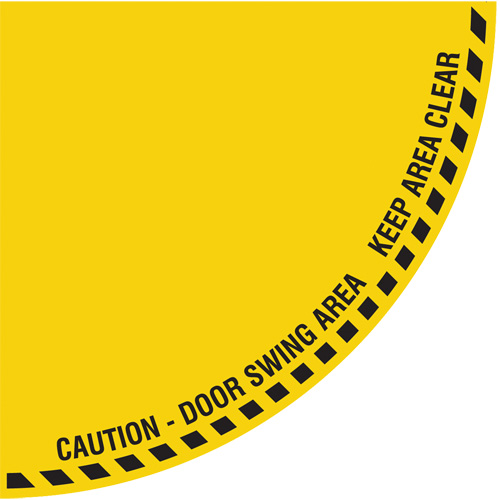 "Caution" Quarter Circle Swing Door Floor Sign, Adhesive, English with Pictogram Industrial Sales