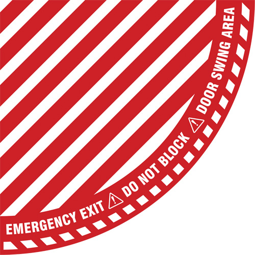 "Emergency Exit" Quarter Circle Swing Door Floor Sign, Adhesive, English with Pictogram Industrial Sales