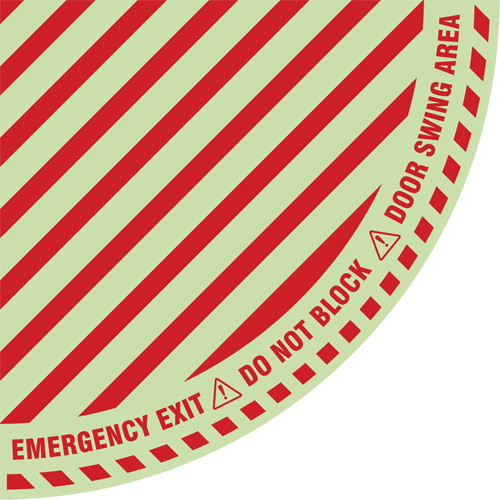 "Emergency Exit" Quarter Circle Swing Door Floor Sign, Adhesive, English with Pictogram Industrial Sales
