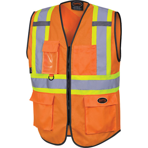 6958 Zipper Front Safety Vest, High Visibility Orange, Small, Polyester Industrial Sales