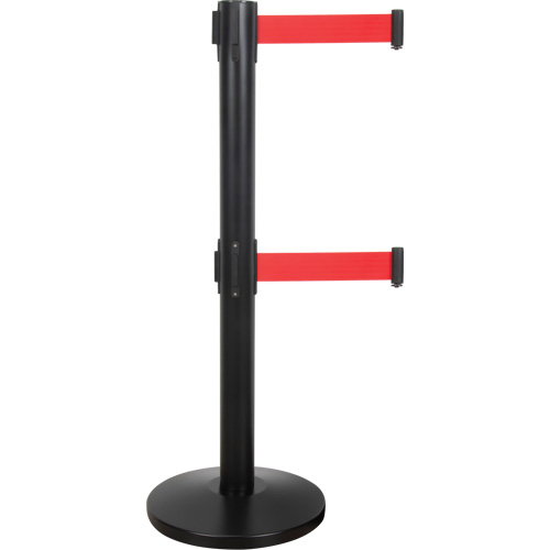 Barri&egrave;re pour le contr&ocirc;le des foules &agrave; courroie double, Acier, 35" h, Ruban Rouge, Longueur du ruban 7' Industrial Sales