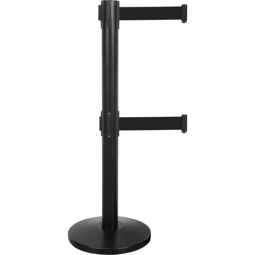 Dual Belt Crowd Control Barrier, Steel, 35" H, Black Tape, 7' Tape Length Industrial Sales