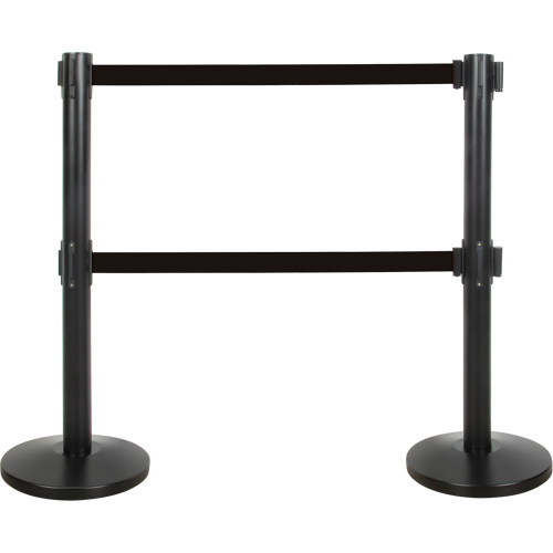 Dual Belt Crowd Control Barrier, Steel, 35" H, Black Tape, 7' Tape Length Industrial Sales
