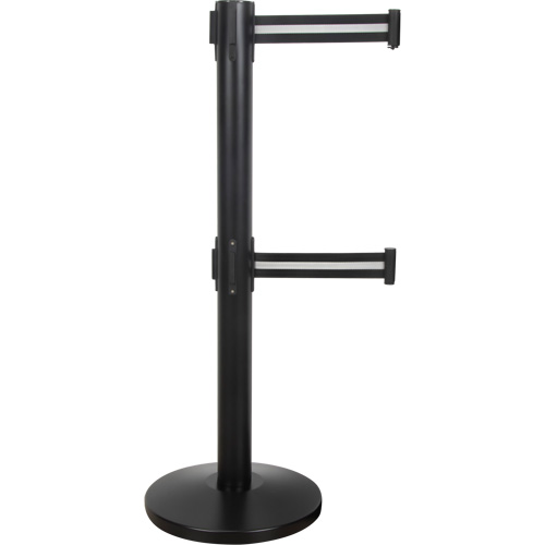 Barri&egrave;re pour le contr&ocirc;le des foules &agrave; courroie double, Acier, 35" h, Ruban Noir/Blanc, Longueur du ruban 7' Industrial Sales
