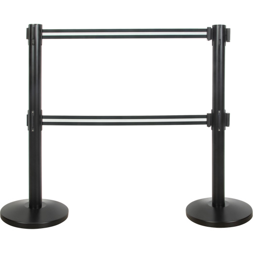 Barri&egrave;re pour le contr&ocirc;le des foules &agrave; courroie double, Acier, 35" h, Ruban Noir/Blanc, Longueur du ruban 7' Industrial Sales