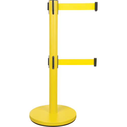Dual Belt Crowd Control Barrier, Steel, 35" H, Yellow Tape, 7' Tape Length Industrial Sales