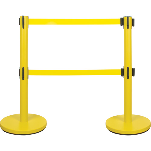 Dual Belt Crowd Control Barrier, Steel, 35" H, Yellow Tape, 7' Tape Length Industrial Sales