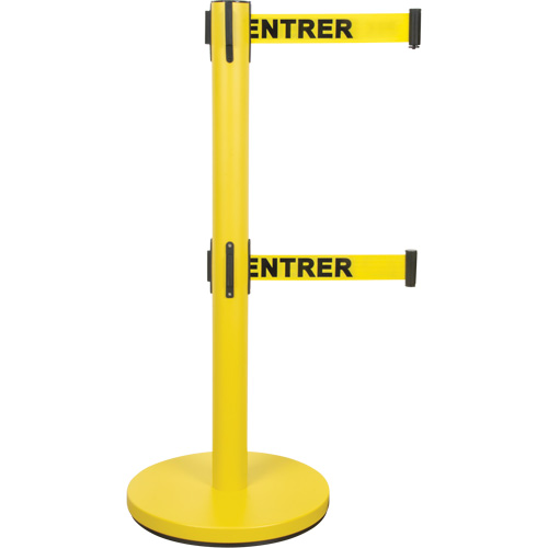 Dual Belt Crowd Control Barrier, Steel, 35" H, Yellow Tape, 7' Tape Length Industrial Sales