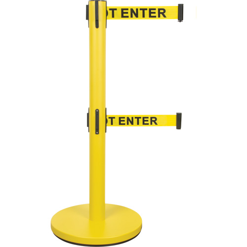 Barri&egrave;re pour le contr&ocirc;le des foules &agrave; courroie double, Acier, 35" h, Ruban Jaune, Longueur du ruban 7' Industrial Sales
