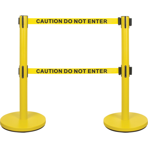 Barri&egrave;re pour le contr&ocirc;le des foules &agrave; courroie double, Acier, 35" h, Ruban Jaune, Longueur du ruban 7' Industrial Sales