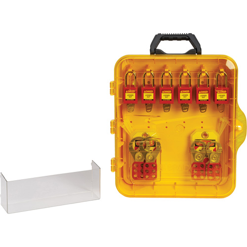 Station de cadenassage avec cadenas de s&eacute;curit&eacute; en nylon &agrave; cl&eacute; utilisant des cl&eacute;s identiques, Cadenas Plastique, Capacit&eacute; de 12, Cadenas Compris Industrial Sales