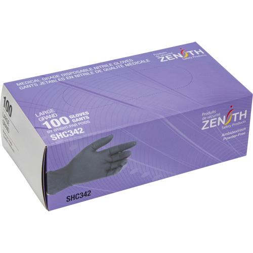 Gants jetables de calibre m&eacute;dical, Grand, Nitrile, 6 mils, Sans poudre, Noir, Classe 2 Industrial Sales