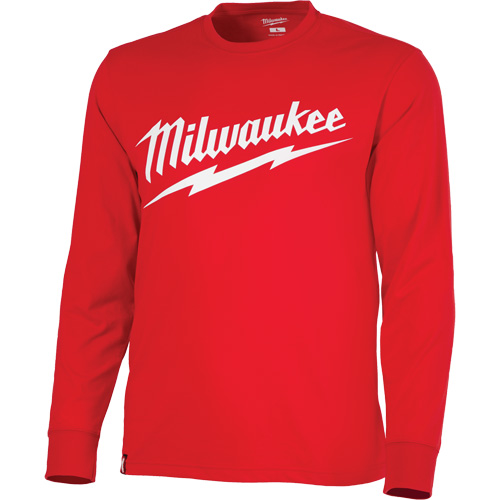 Heavy-Duty Long-Sleeved T-Shirt with Milwaukee&reg; Logo, Men's, Small, Red Industrial Sales