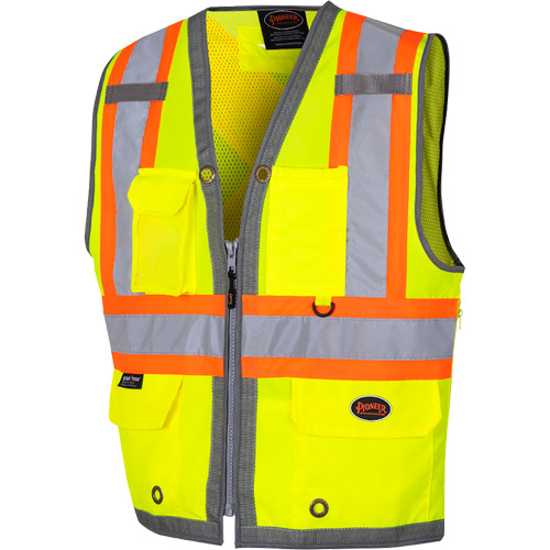 6673 Veste d'arpenteur au dos en maille avec fermeture &agrave; glissi&egrave;re, Jaune lime haute visibilit&eacute;, Petit, Polyester Industrial Sales