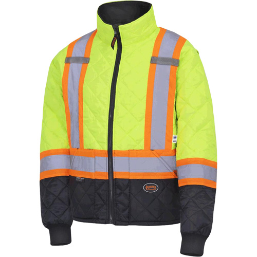 5016 Manteau matelass&eacute; pour cong&eacute;lateur, Polyester, Noir/Jaune lime haute visibilit&eacute;, T-petit Industrial Sales
