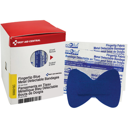 Pansements bleus d&eacute;tectables par d&eacute;tecteurs de m&eacute;taux pour bout de doigt, Bout de doigt, Tissu d&eacute;tectable, St&eacute;rile Industrial Sales