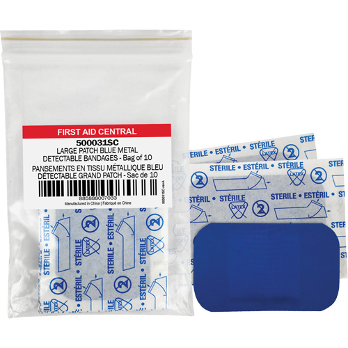 Blue Adhesive Bandages, Rectangular/Square, 3", Fabric Metal Detectable, Non-Sterile Industrial Sales
