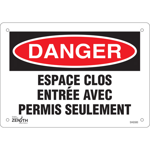Enseigne  Espace clos , 7" x 10", Plastique, Français Industrial Sales