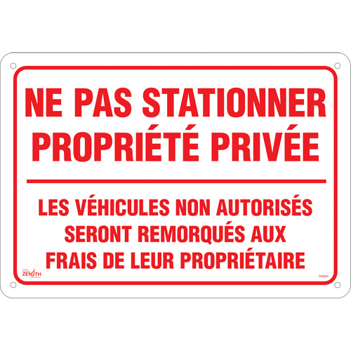 Enseigne  Ne pas stationner propri&eacute;t&eacute; priv&eacute;e , 14" x 20", Aluminium, Français Industrial Sales